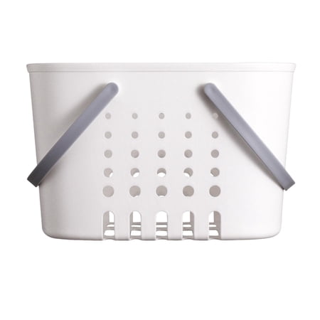Bathroom Shower Hollow Basket with Handle PP Material Toiletry Organizer Versatile 10.2x7.5x6.3inch Storage Bin for College Dorm Grey