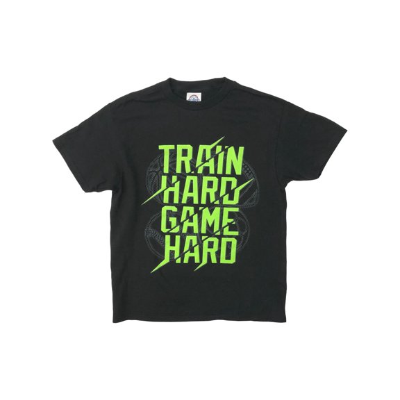 Boys Black Short Sleeve Train Hard Game Hard T-Shirt Sports Tee Shirt L (14-16)