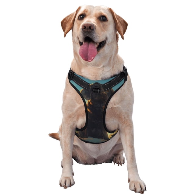 Kdxio Golden Cloud Winged Dog Print No Pull Dog Harness Adjustable Reflective Oxford Easy Control Medium Large Dog Harness for Training and Everyday-X-Large