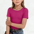 thumbnail image 2 of kpoplk Girls Pleated Short Sleeve T Shirts Kids Summer Crewneck Shirts Casual Tops Tees 5-14 Years(Hot Pink,9-10 Y), 2 of 4