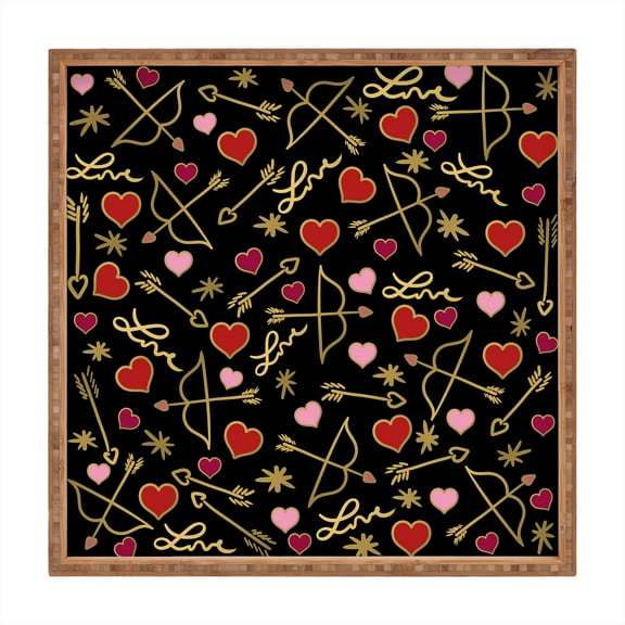 Society6 Lisa Argyropoulos Cupid Love on Black 16" x 16" Square Large Bamboo Tray