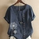 thumbnail image 5 of Guardurnaity Mujer Botones Estampado Manga Corta Cuello Camisa De Lino Prendas para la parte del cuerpo Azul oscuro L, 5 of 6