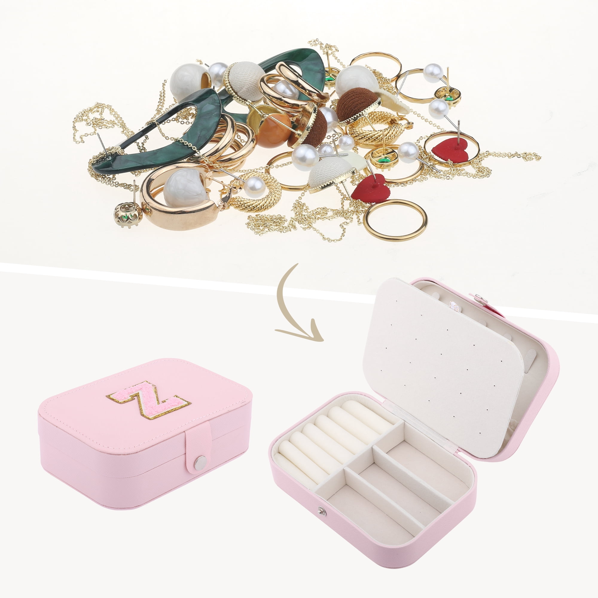 Unique Bargains PU Leather Jewelry Box for Women Pink Letter Z