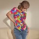thumbnail image 3 of Balery Colorful Bananas Body de cuello redondo de manga corta para mujer Tops de manga corta Tops básicos-Small, 3 of 7