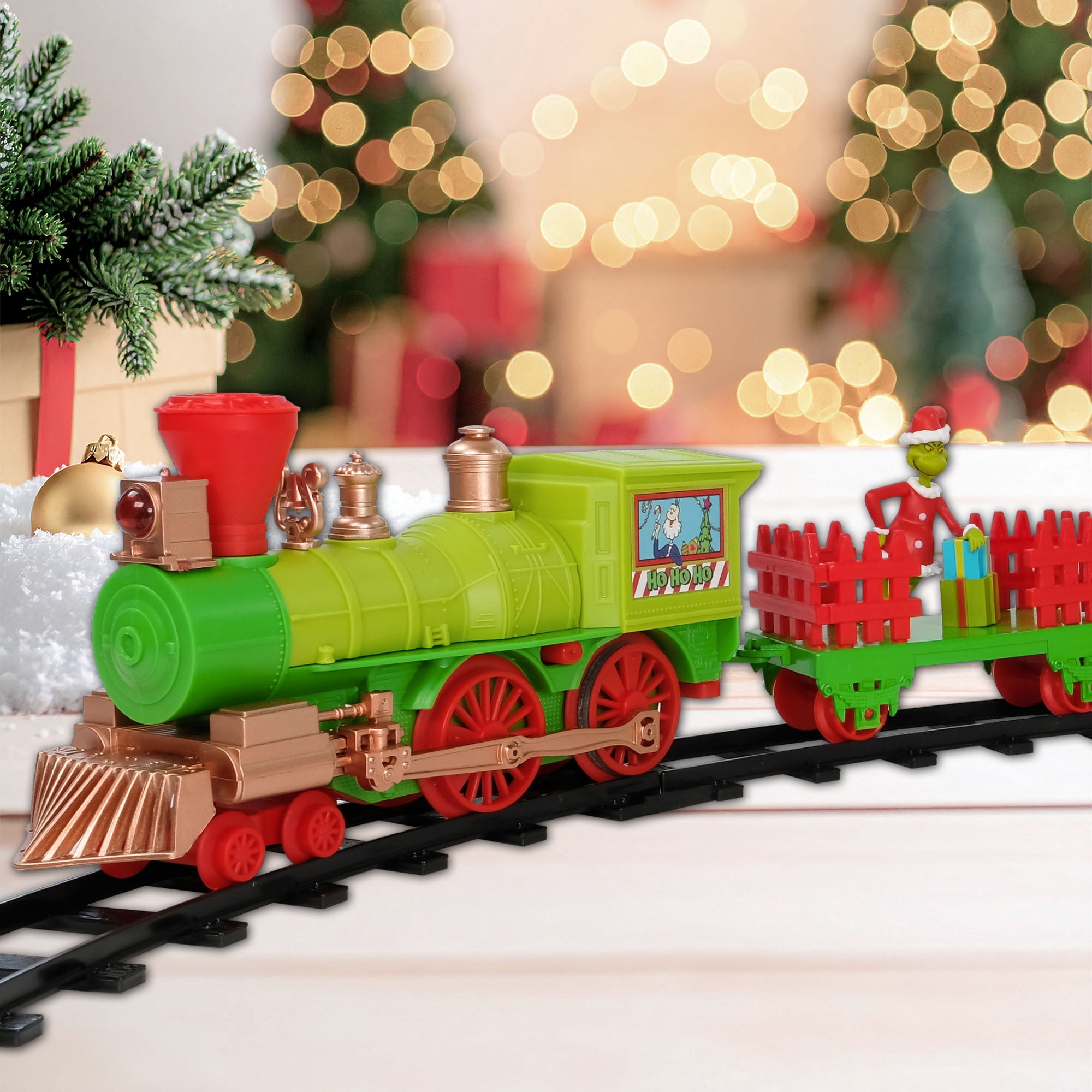 Dr. Seuss The Grinch Express 12‑Piece Holiday Train Set with Light, Sound, and 9‑Foot Track