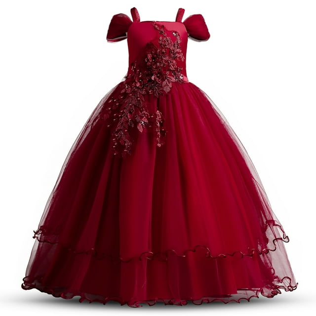 KAWELL Girl's Ball Dress Lace Embroidered Tulle Flower Princess Party Beauty Dress