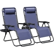 Lacoo 2 Zero Gravity Chair Patio Outdoor Foldable Lawn Lounge Chair Reclining Chair with Adjustable Pillow for Graden, Patio,Beach , Blue