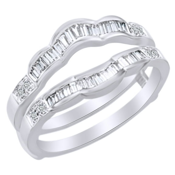 AFFY Baguette Cut White Natural Diamond Enhancer Guard Ring in 14k White Gold Ring Size : 4
