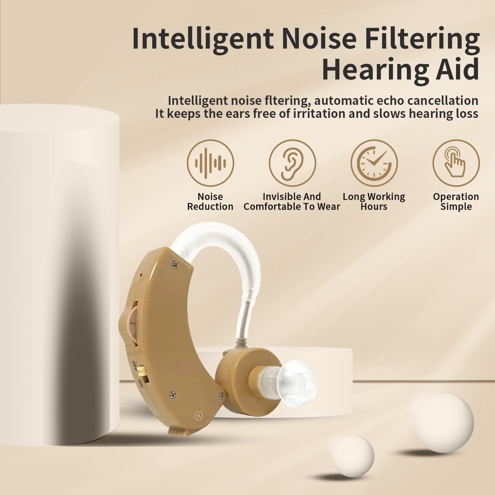Delmicure Hearing Aids for Seniors with Multi-Level Volume Control, Noise Cancelling, Sound Enhancer, HAP-20, Pair, Beige