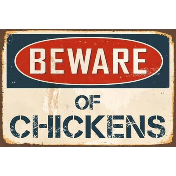 Retro Metal tin Sign Beware of Chickens Sign Funny Home Cave Garage bar Wall Decoration Vintage Metal Sign 8 x 12 inch