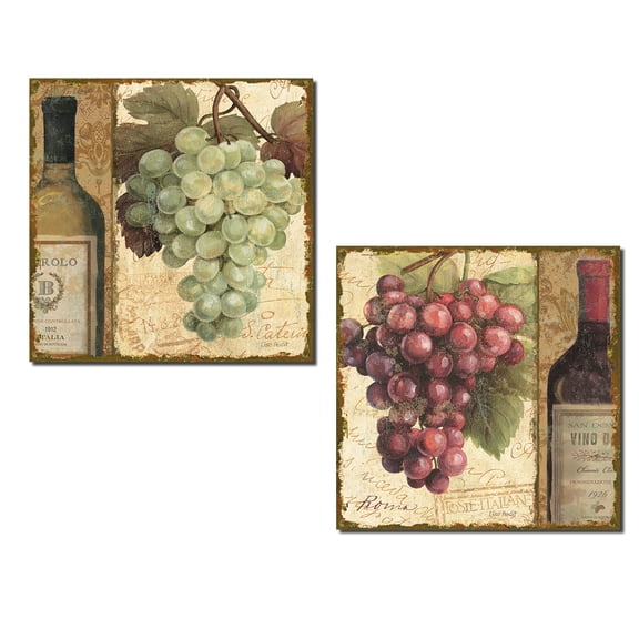 Gango Home Decor Vintage Style Merlot and Chardonnay Wine Decor; 2 - 12" x 12" Un-Framed Prints
