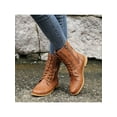 thumbnail image 3 of Gomelly Womens Mid Calf Boots Chunky Low Heel Side-Zip Lace-Up Leather Riding Boots, 3 of 8