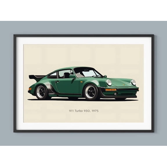 Green Porsche 911 Turbo Car Posters Illustration Prints Wall Art for Kids Boys Room Decor Children Home Office Art Children Nursery Decor UNFRAMED
