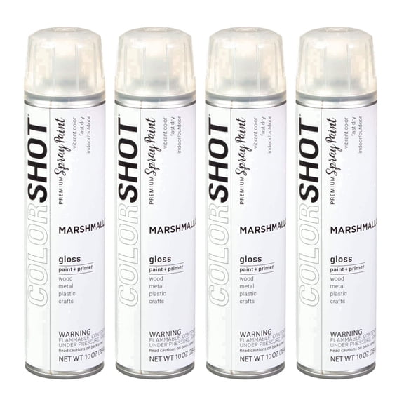 COLORSHOT Gloss Spray Paint, Marshmallow (White) 10 oz. 4 Pack, Fast-Drying Acrylic Paint, Indoor & Outdoor Use