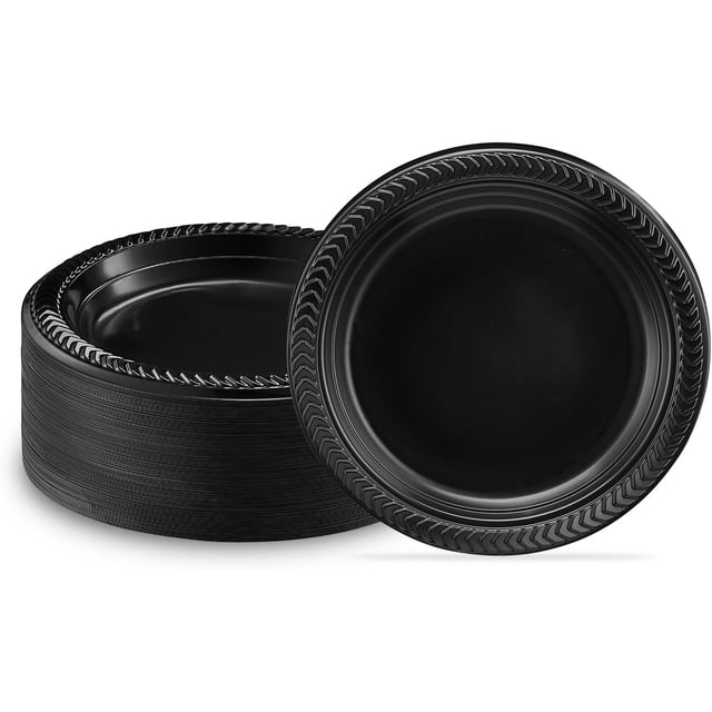 PLASTICPRO 200 PCS Black Plastic Plates Light Weight 6 Inch Plastic Dessert Plates Black Plates Disposable for Party and Wedding
