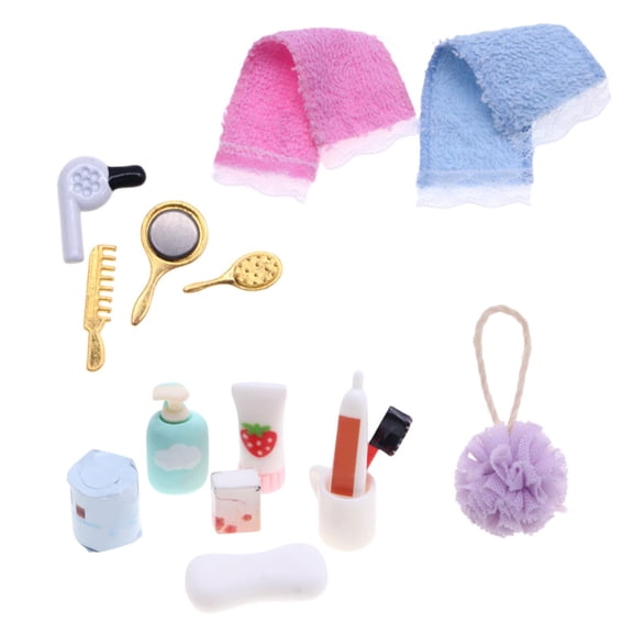Dollhouses Decoration Accessories Dollhouses Miniature Bathroom Scenes Model with Soap Bath Towel Soap Shampoo Comb Cup