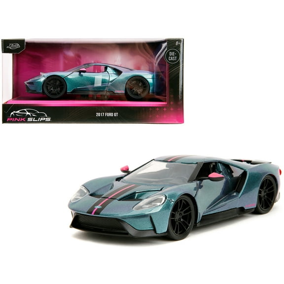 2017 Ford GT Blue Metallic with Pink and Black Stripes "Pink Slips" Series 1/24 Diecast Model Car by Jada