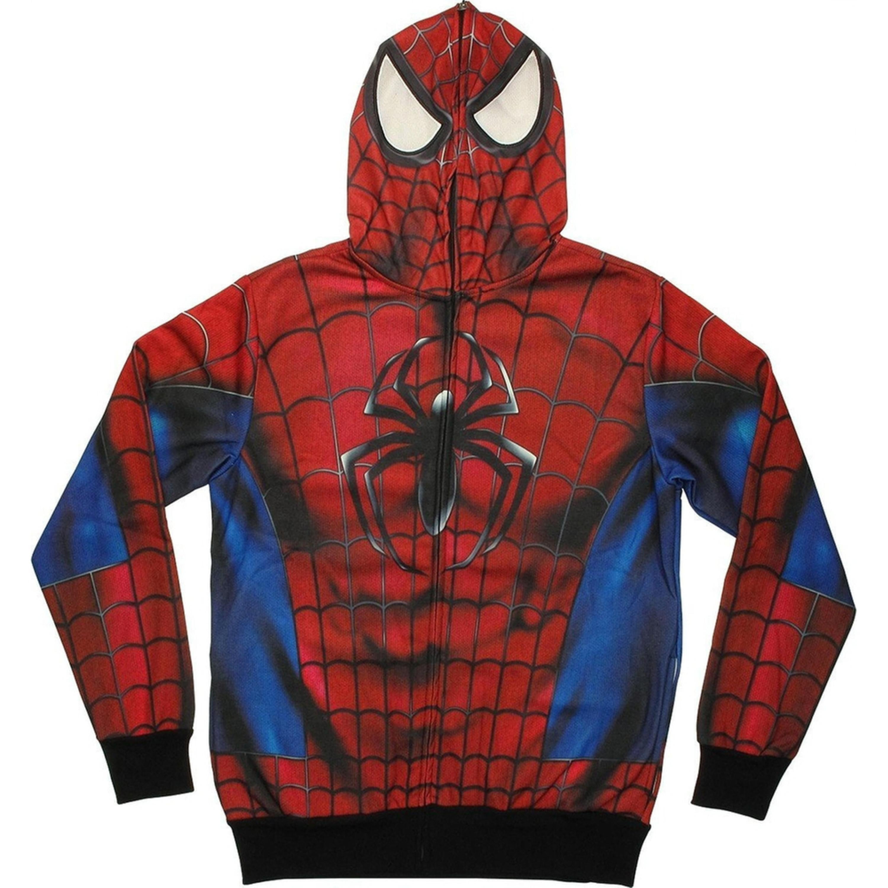 Marvel Spider-Man Hoodie Men's Costume Sublimated Full Zipper With Mask  X-Large