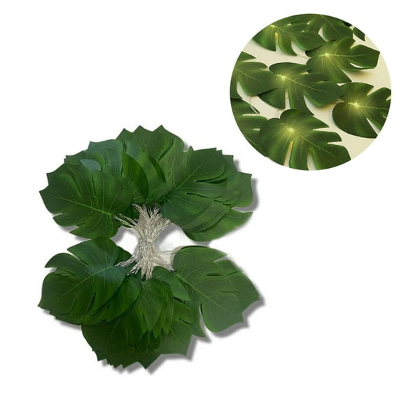 20 LED Monstera Leaf String Lights, Tropical Artificial Rattan Palm Leaves Wall Hanging Vine Leaf, Summer Decoration for Outdoor Indoor Hawaiian Luau Party Jungle Beach Theme Table Home Decorations