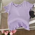 thumbnail image 2 of Odeerbi 1-8Y Toddler Girls Rib Knit Basic Tops Lettuce Trim Shirts Cross Back Short Sleeve Shirts Children's Summer Solid Color All-matching Casual Top Purple, 2 of 8