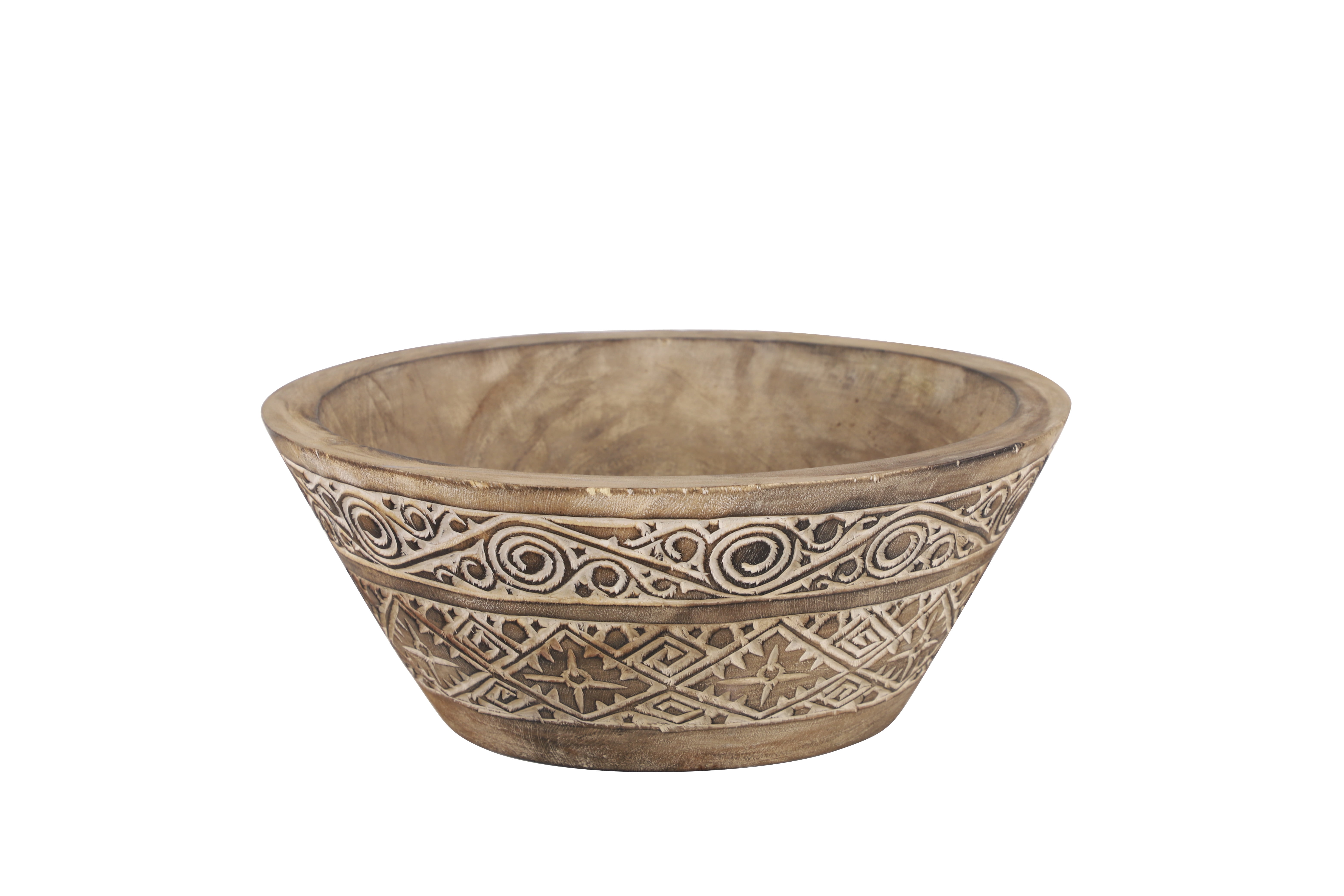 Decmode Large Round Decorative HandCarved Brown & White