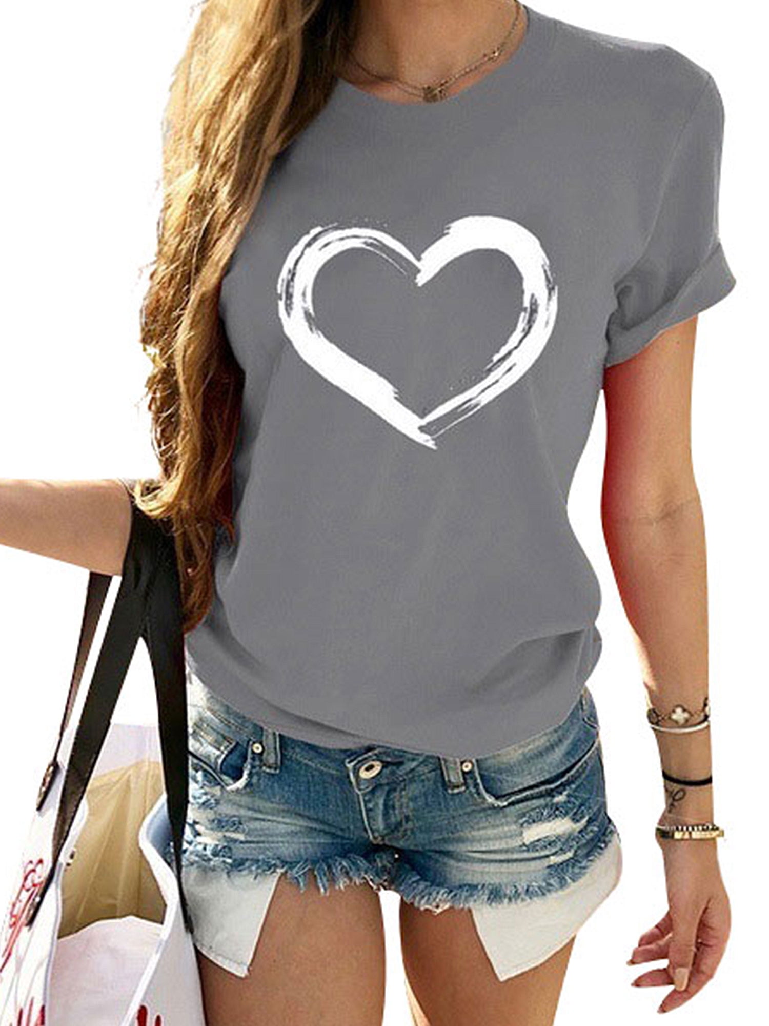 Thankful Heart T Shirt Cute Graphic Tees O-Neck Casual Short Sleeve Tops Soft Shirt for Women