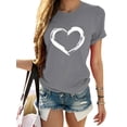 thumbnail image 1 of Daeful T-shirt Femme Imprimé Cœur T-shirt Quotidien Col Rond T-shirt Ample Gris G, 1 of 7
