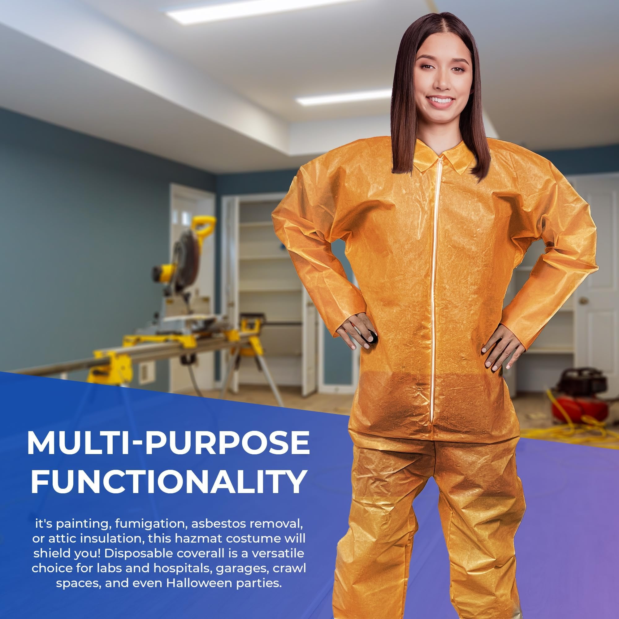 Large Disposable Orange Hazmat Coveralls, 40 GSM PP+PE, Open