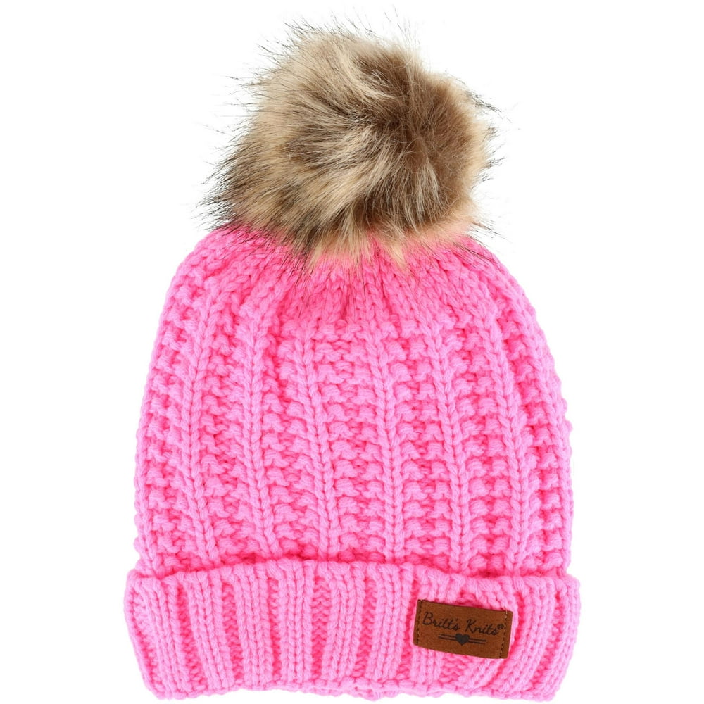 Britt's Knits Britt's Knits Kids' Cable Knit Cuff Beanie Cap with Pom