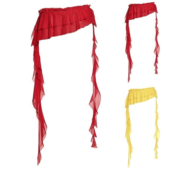 ManxiVoo Wrap Waist Lace Trim Layered Skirt with Scarf Belt Tie for Women Asymmetrical Style
