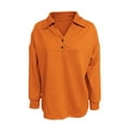 thumbnail image 4 of Yrmaups Loose Fit Button Down Long Sleeve Top for Women, Plus Size Collared Casual Blouse, Soft Solid Pullover Tee for Fall Winter Office Daily Wear, Orange XL, 4 of 7