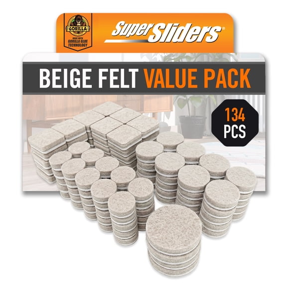 Super Sliders 134-Piece Assorted Beige Felt Pads with Gorilla Glue for Furniture