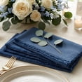thumbnail image 4 of Fringed Linen Napkins Set of 4 | 20x20 Raw Edge Cloth Napkins for Wedding Decor, Rustic Tablescape & Coastal Dining | Stonewashed Softness (Navy), 4 of 7