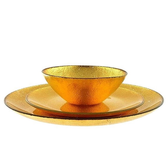 Red Pomegranate Collection 0977-1 Aura Dinnerware Set, Gold - 12 Piece
