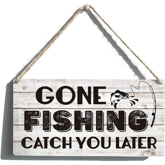 Zomyto Gone Fishing Catch You Later Sign Funny Farmhouse Wooden Hanging Sign Plaque 12 x 6 Inches