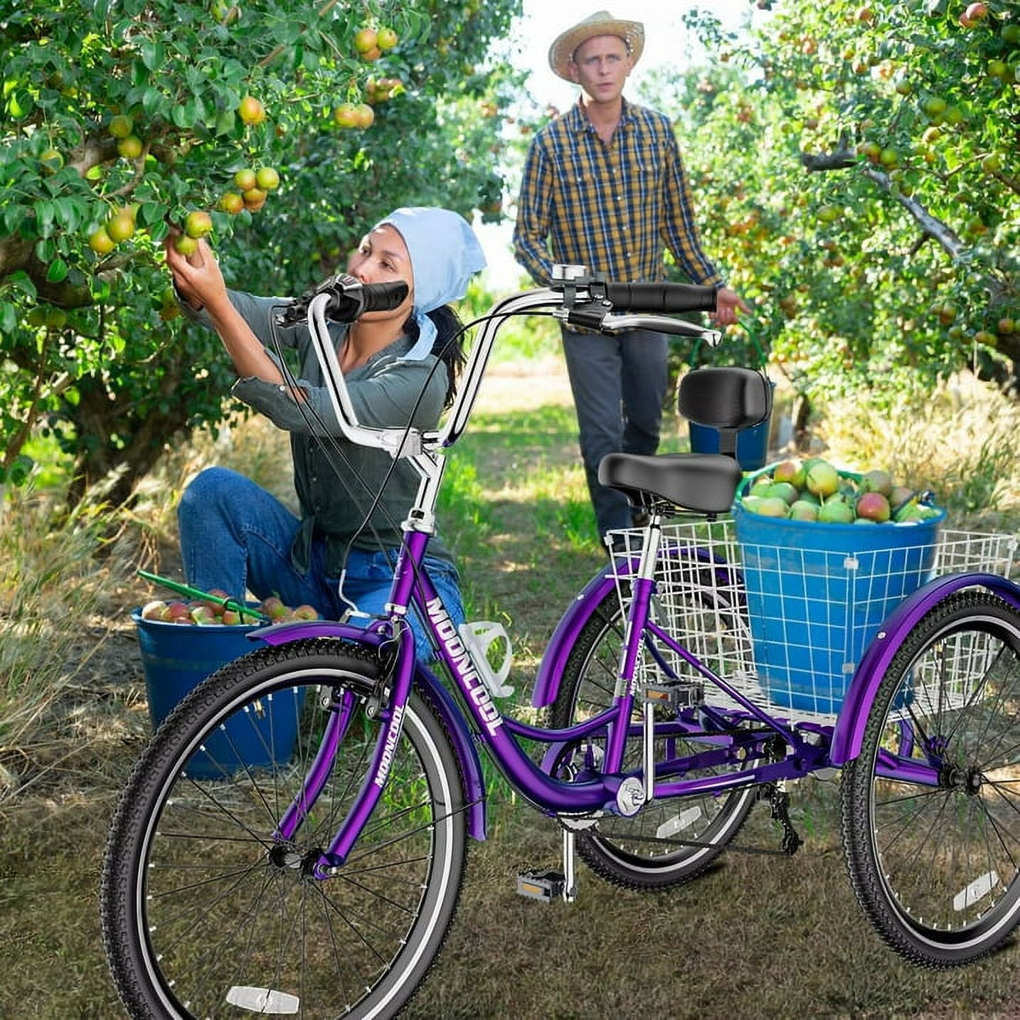 Lilypelle Adult Tricycle 7 Speed Adult Trikes 20 inch,3 Wheel Bikes with Backrest,Low Step-Through Aluminum Frame,Cargo Basket,Rose Purple