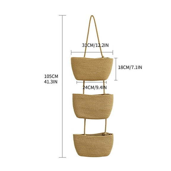 3-Tier Wall Hanging Storage Basket | Hand Woven Cotton Rope Organizer | Multi-Purpose Shelf for Home Office Organization