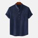 thumbnail image 2 of Hombres Casual Botones sólidos Playa Jersey Cuello alto Camisa de manga corta Blusa Pompotops oipoqjl46571, 2 of 9