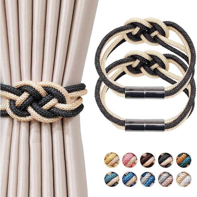 Paquete de 2 fuertes alzapaños magnéticos para cortinas, estilo nórdico simple, con nudo de cuerda de tejido de doble color, decorativos, para el hogar y la oficina