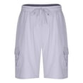thumbnail image 4 of HOOMEUMY Men's Summer Shorts with Pockets Solid Color Loose Fit Beach Shorts Knee Length Drawstring Elastic Waist Linen Shorts Gray XXXL, 4 of 5