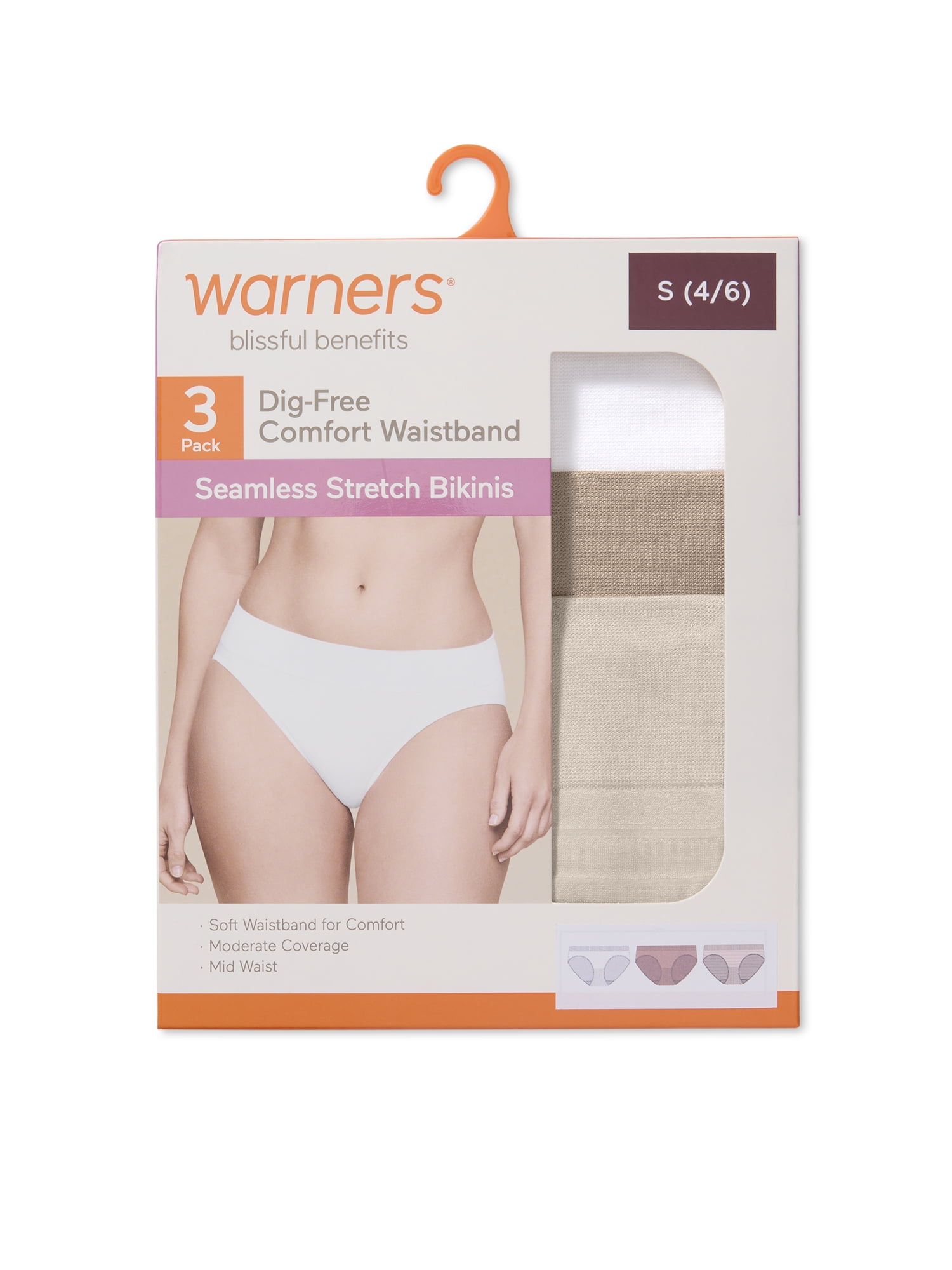 Warners® Blissful Benefits Women's Dig-Free Comfort Seamless Stretch Mid Waist 3-Pack Bikini S-3XL