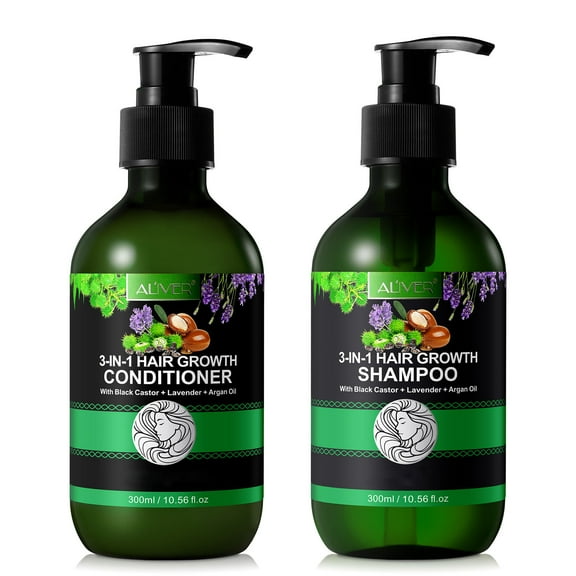 Aliver 3-in-1 Black Castor&Lavender&Argan Oil Shampoo and Conditioner Set- for Hair Gr0wth & Nourish-100% Natural Formula Shampoo and Conditioner-Unisex,10.56 fl.oz