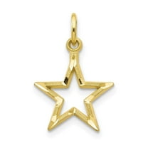 Diamond2Deal 10k Yellow Gold Diamond-Cut Flat Back Star Charm Pendant for Women (L- 0.79 inch, W-0.44 inch)