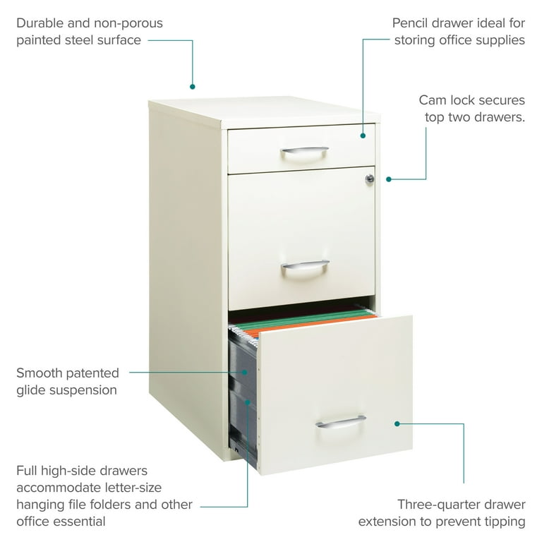 E Solutions 3 Drawer Letter Width Vertical File Cabinet With Pencil White Com