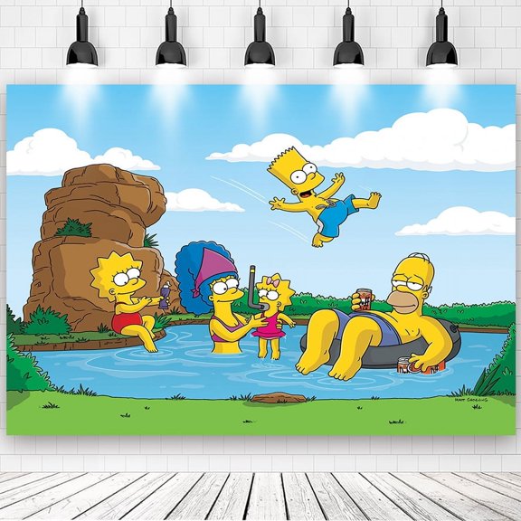 The Simpsons Cartoon Theme Birthday Flag Background Banner Children's Party Decoration supplies Photography Photo Prop ,70.8x43.3inch.