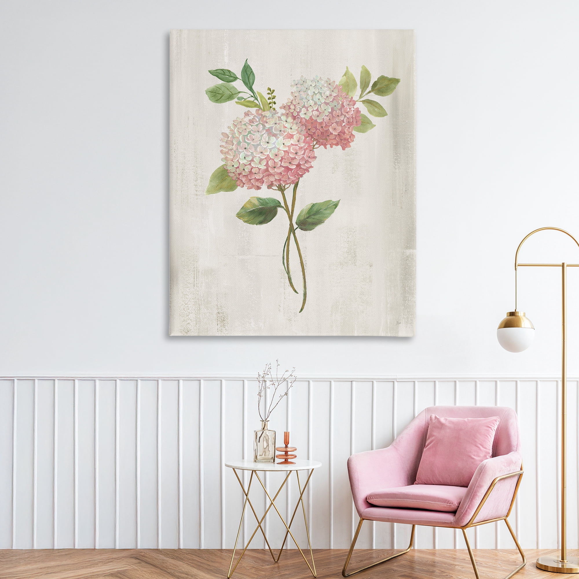 Stupell Industries Pink Hydrangea Paired Stems Canvas Wall Art, design by Nan