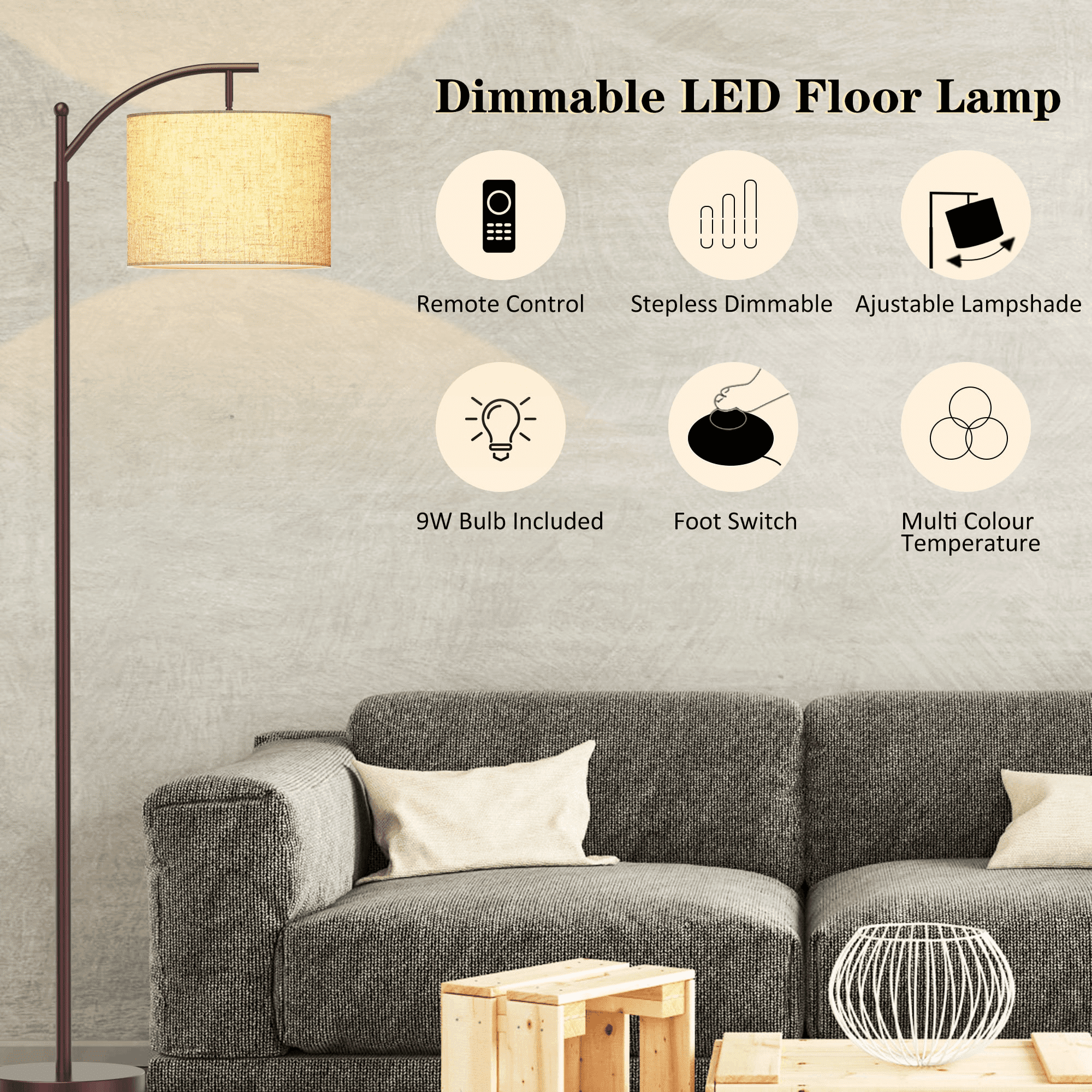 HadinEEon Floor Lamp, Standing Lamp Tall with Remote Control for Living Room, Bedroom, Office
