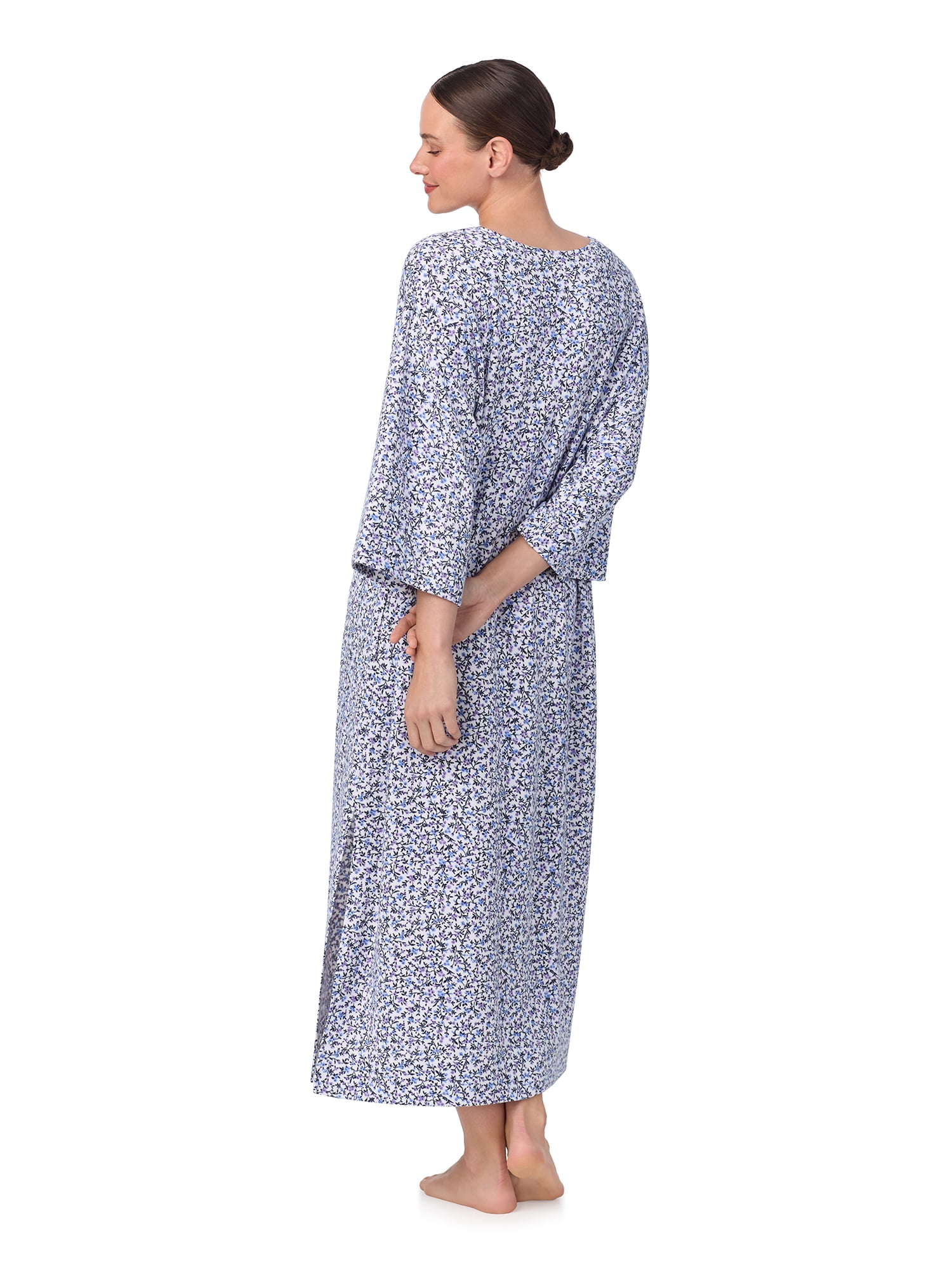 Aria Women's Sweater Knit 3/4 Sleeve V-Neck Lounger Nightgown with Pockets, Sizes XS to 5X