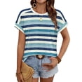 thumbnail image 2 of Women's Short Sleeve Shirts Outfits Stripe Dressy Clothes Tops for Casual Summer Blue Stripe-2 M, 2 of 8