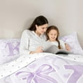 thumbnail image 4 of jejeloiu Personalized Gifts Bowtie Bedding Comforter Set 7 Pieces,Letter K Full Bedding Set,Purple White Bow Bowknot Fitted Sheet Flat Sheet,Lightweight Room Decoration Reversible, 4 of 8